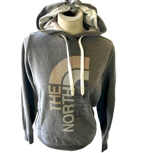 North Face casual cotton hoodie with logo print on chest grey, pink & white sz S